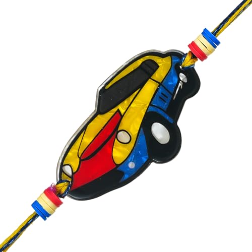 Image of eCraftIndia Car Design Rakhi for Kids Girls Boys with Best Bro Ever Fridge Magnet | Raksha Bandhan Kids Rakhi for Brother Bhaiya Bhai | Roli Chawal Pack
