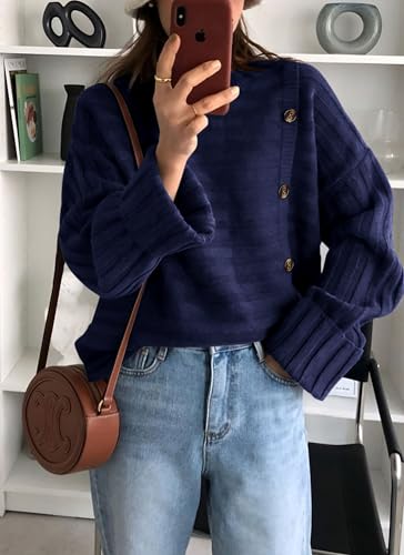 Image of PRETTYGARDEN Womens Sweaters Fall 2026 Casual Long Sleeve Crewneck Button Loose Winter Knit Pullover Sweater Tops