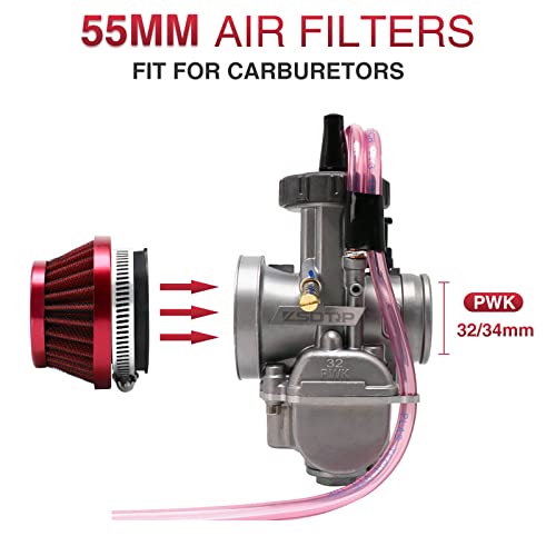 Image of 2PCS Motorcycle 55MM Air Intake Filter Universal Carburetor Air Filter Cleaner for Dirt Pit ATV SSR TTR Bike Breather Filter Fit for Many Different Carburetors (Red 55MM)