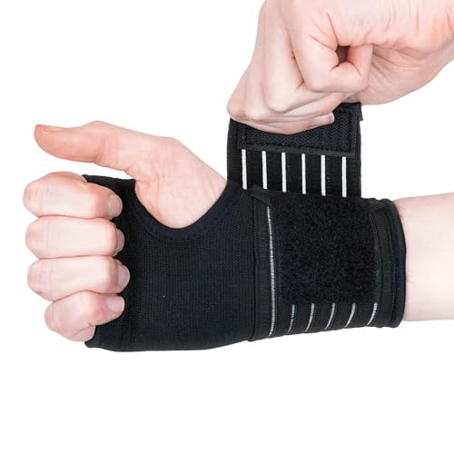 Actesso Elástica Muñequera de Soporte y Compresión – Alivio y Comodidad para Tendinitis, Túnel Carpiano, Dolor de Muñeca, Esguinces y Deportivas – Negro o Beige (Pequeña, Negro)