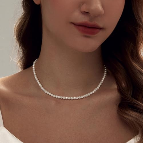 Image of Zeffy Pearl Necklace 4MM /6MM /8MM Dainty Round Imitation Pearl Choker Necklace Wedding Pearl Necklace Delicate Jewelry for Women Simple Bridesmaid Jewelry Gifts