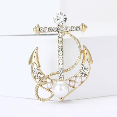 Image of exquisite women's sailboat brooch boat anchor brooch inlaid with cubic zirconia, suitable for scarves, buttons, badges, collars, knitted skirts, fabrics, hats, bags, and other jewelry gifts