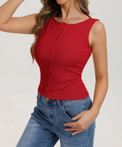 Image of Belle Poque Womens Button Down Tank Tops Ribbed Summer Vest Slim Fit Crop Going Out Tops Open Front Sleeveless Y2K Clothes