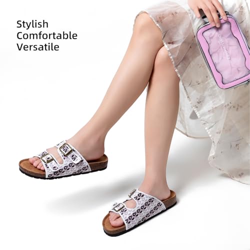 Image of Women's Comfy Arch Support Cork Footbed Adjustable Knitting Straps Indoor and Outdoor Slides Sandals