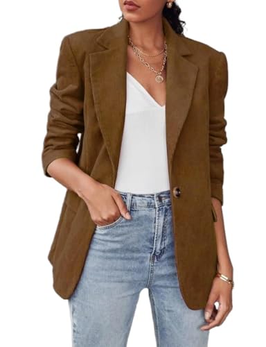 IDEALSANXUN Damen Cordblazer, Herbst, Winter, lässiger Blazer, Elegante Anzugjacken, Braun, M