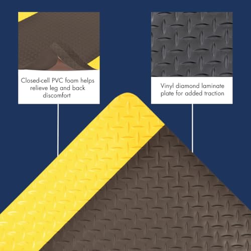 Notrax 509 Diamond Tuff™ with Vinyl Laminate 2' x 3' Anti Fatigue Mat, Slip Resistance with Diamond Textured Surface, Ideal for Industrial and Commercial Workplaces, Black, 509S0023BL - Thumbnail 4