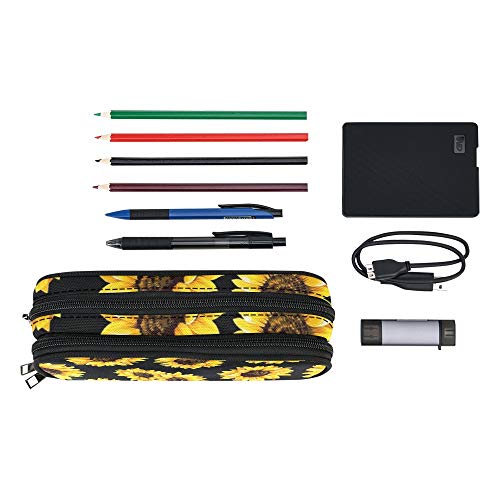 Image of ANANGTEE Sunflowers Pencil Case Pouch for Teen Girls Boys Kids 10 | Large Capacity School Stuff Student Stationery 3 Zippers, Soft Organizer Marker Pen Box for Women Men Heavy Duty