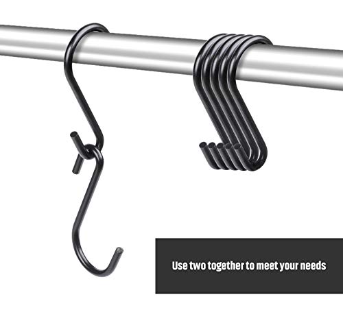 ilauke 32 Stück S Haken 2,4 in/6 CM, Multifunktion Edelstahlhaken Küchenhaken Haken S-förmige Hängehaken,Schwerlast Metallhaken Anti-Rost Haken für Küche Badezimmer Schlafzimmer Büro(Matt Schwarz)