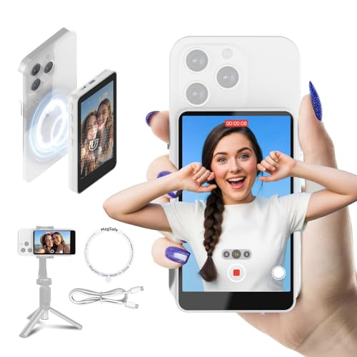 Image of SYNCO Wireless Selfie Monitor Screen for iPhone 7-16 Series(White) | Magnetic Back Camera Selfie Monitor, Secure Private P2P Network, Vlog 4K /1080p, 164FT Long Range for TikTop, Youtube, Makeup