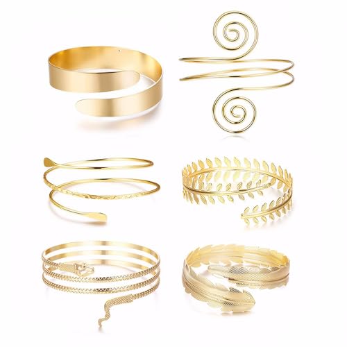 FDEETY Bracelet Femme 6 Pcs Alliage Vintage Serpent Bras Manchette Punk Tourbillon Réglables parfaits pour Fêtes Festivals et Mode Quotidienne（Or）