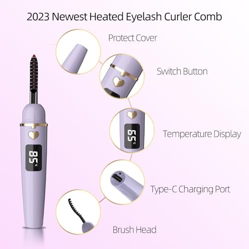 EYECURL Heated EyeLash Curler, Heated Lash Curler, Intelligent Power Off Rechargeable Electric Eyelash Curler Heated Quickly By Steel Wire for Natural Makeup (Mauve Mist, X8-132MM)