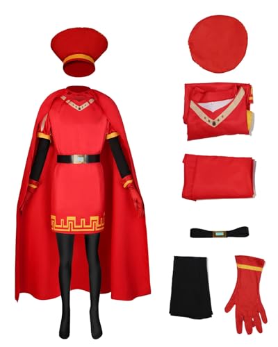 Koongso Adult Lord Farquaad Costume Men Pretend Play King Farquaad Red Robe Cloak Hat Full Set Halloween Party Carnival Fancy Dress Outfits