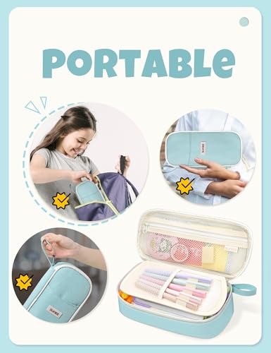 Image of SUNEE Cute Pencil Case, Aesthetic Pen Pouch, Colored Large Pencil Bag with Zipper, Kawaii Stationery Storage and Organizer, School Supplies for Teen and Adult Girls, Mint Green