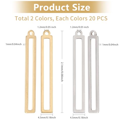 CHGCRAFT 40Pcs 2 Colors Rectangle Open Back Bezel Charms Pendants Stainless Steel Pendants Bezel Blank Trays Geometric Hollow Frame Charms For DIY UV Resin Epoxy Resin Pressed Jewelry, Platinum Golden,0.91 inch Long by CHGCRAFT - Image 2