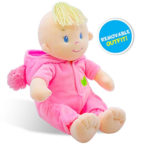 June Garden 12" Sweet Dolly Frida - Stuffed Ultra Soft Baby Bear Doll for Birth and Up - Removable Pink Outfit - Image 3