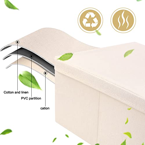 Vailando Storage Bin 2 Pack, Large Storage Bins With Lids, Decorative Storage Boxes Fabric Cotton Linen Collapsible Basket For Bedroom Closet Shelves Office Nursery (Beige) #TOP1
