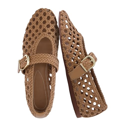 Image of CUSHIONAIRE Wit Hand Woven Womens Flats, Comfortable Mary Jane Ballet Flat with Adjustable Buckle Braided Strap and Cushioned Memory Foam