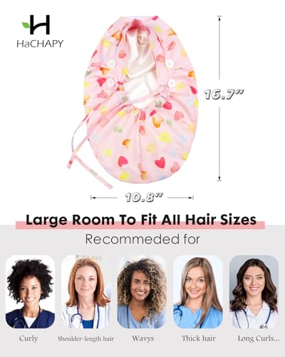 Image of Satin Lined Scrub Cap for Women Extra Large Long Hair Surgical Nurse Cap 4 Buttons
