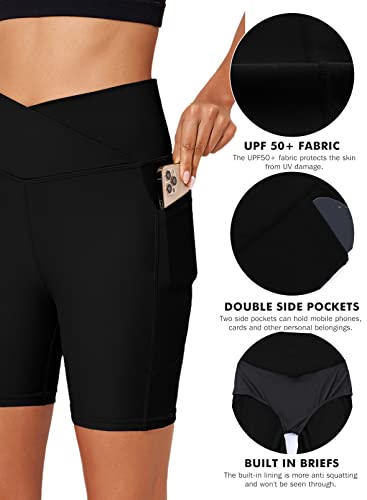 Aleumdr Women's 5" Board Shorts High Waisted Tummy Control Swim Bottoms Quick Dry With Liner Pockets Upf 50+ Black 02 Medium #TOP4