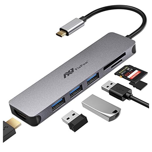 USB C Hub Multiport Adapter - 7 in 1 Portable Space Aluminum Dongle with 4K HDMI Output, 3 USB 3.0 Ports, SD/Micro SD Card Reader Compatible for MacBook Pro, XPS More Type C Devices