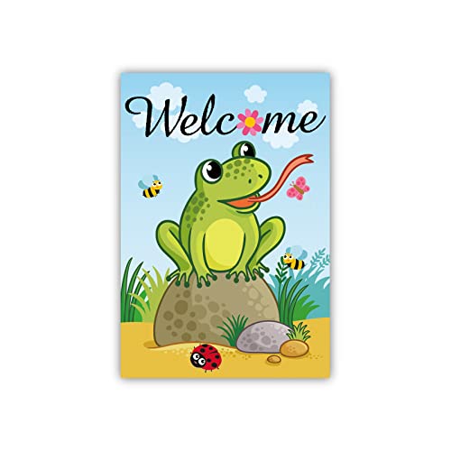 Meltelof Welcome Spring Summer Frog Garden Flag Froggy Ladybugs Bee House Flag Spring Yard Outdoor Decor Home Decor 12 X 18 Inch Double Sided #TOP2