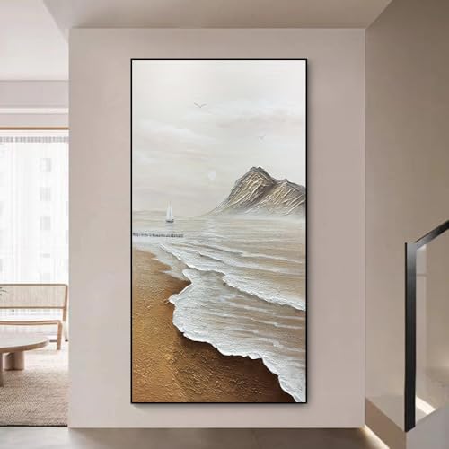Art moderne abstrait du lever du soleil côtier tableau luxe