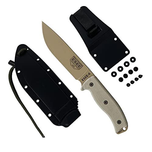 ESEE Knives 6P Fixed Blade Knife w/Molded Polymer Sheath (Dark Earth Blade/Black Sheath)