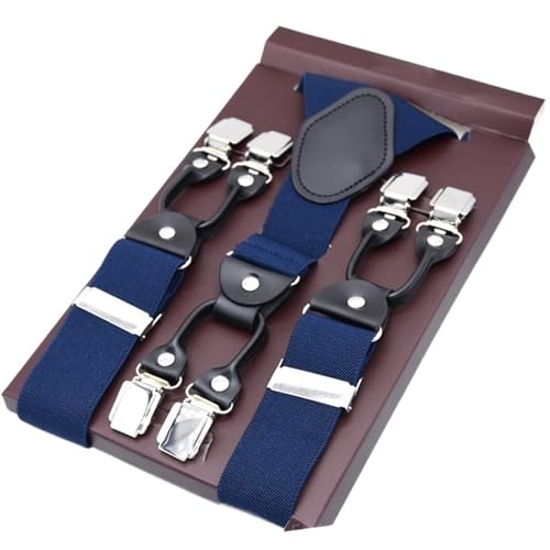 Tirantes de cuero negro para hombre con clips de metal ajustables