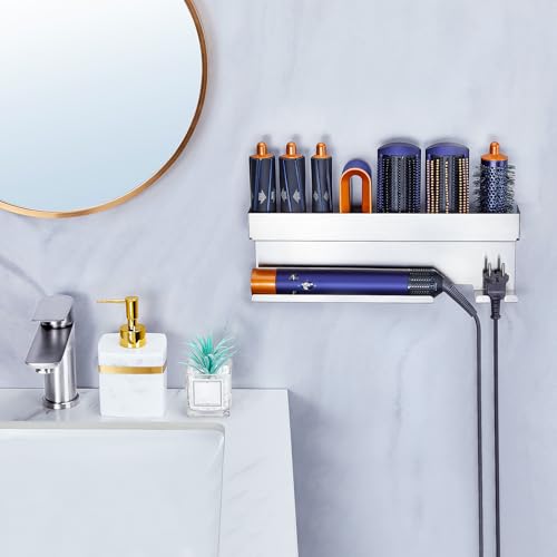 WAYASI Blow Dryer Holder Wall Mounted Hair Straightener Holder, Blow Dryer and Curling Iron Holder for 7 in 1 Styler Attachments, Hair Dryer Holder, Bathroom Hair Tools Organizer (Silver) by WAYASI - Used condition - Image 5
