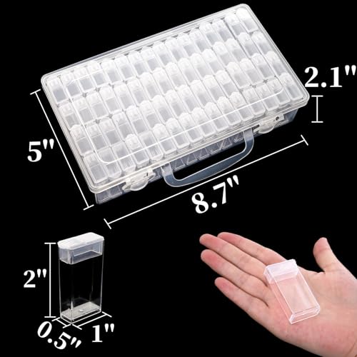 Image of Pumtus 3 Pack Diamond Art Storage Containers, 192 Grids Acrylic Bead Box with Label Stickers, 5D Diamond Dot Art Case, Embroidery DIY Art Craft Storage Jar for Sewing, Nail, Rhinestone, Seed