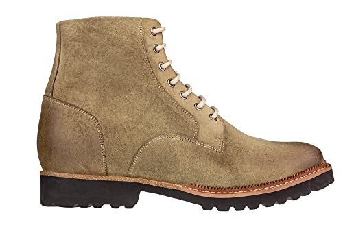CALTO Men's Invisible Height Increasing Elevator Shoes - Olive Green Nubuck Leather Lace-up/Zip-up Casual Boots - 3.0 Inches Taller - K24402 - Size 10 D(M) US2
