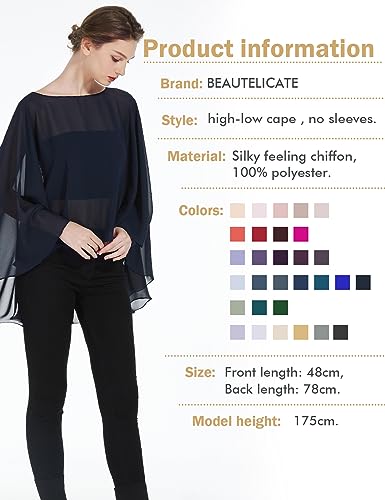 BEAUTELICATE Damen Stola Schal Chiffon Umhang Cape Elegant Für Hochzeit Brautkleid Abendkleid Festlich Ballkleid Strandkleid (Kurzer Stil - Midnight Blue, Einheitsgröße)