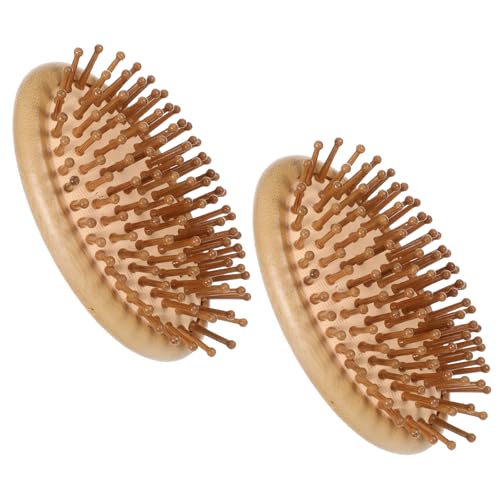 Kifmurase 育毛用竹ブラシ2本セット、天然竹頭皮マッサージャーミニ毛ハンドルなし、木製頭皮ブラシエアクッション帯電防止もつれ解消ヘアブラシ 女性と男性のためのすべての髪タイプ