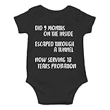 CBTwear Did 9 Month, Escaped Through a Tunnel, Serving 18 Years Baby Bodysuit Unisex Comfy Humor (Newborn, Black)