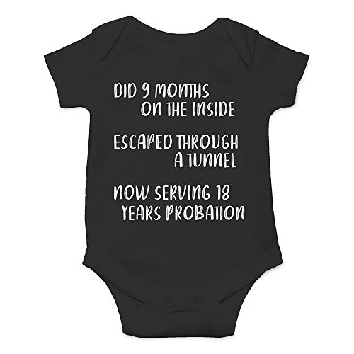CBTwear Did 9 Month, Escaped Through a Tunnel, Serving 18 Years Baby Bodysuit Unisex Comfy Humor (Newborn, Black)