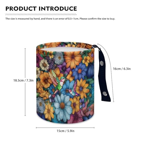 Image of Hummingbird Flower Car Trash Can Leak Proof Waste Basket Container Bag Bin Hanging Cup Holder Organizer with Strap Mini Car Interior Accessories for Auto, Car, Camping, Travelling