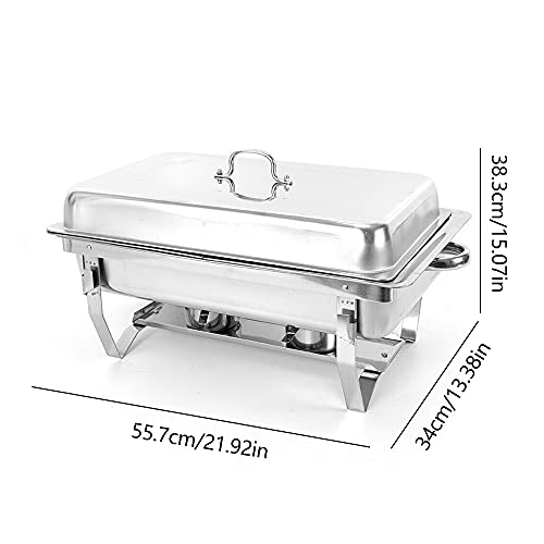 HuKaiL 7.5L*2 Edelstahl Warmhaltebehälter, Speisewärmer Chafing Dish mit Faltbar Ständer, Warmhaltegerät Buffetwärmer für Cafeterias, Hotel, Schulkantinen, Bankette, 55.7 * 34 * 38.3cm – Bild 4