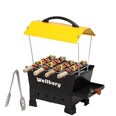 Wellberg Style Electric Charcoal Barbeque Grill & Tandoor with 4 Wooden Handle Skewers Stainnless Steel Tong Electric Grill