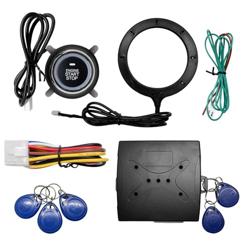 XJVSS Car Push Engine Start Button Kit, Anti-Thief Auto Alarm System Smart RFID Push to Start Ignition Kit, Universal Engine Starter Button & Keyless Go System for Most DC12V Cars