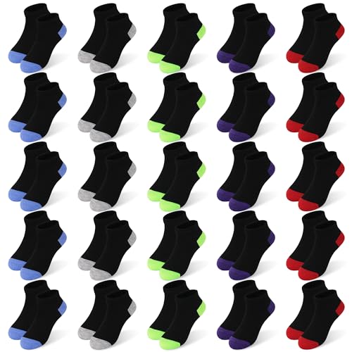 ZERULETS 25 Pairs Kids Socks Boys Sock Ankle Low Cut Soft Short Socks for Boys Girls Toddler 1-14 Years6-8 Years Black