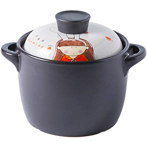 Cartoon Ceramic Casserole Dish, Antihaft-Eintopf, runder Keramikauflauf mit Deckel, hitzebeständiger Tontopf für Reiskocher, Suppentopf B mit