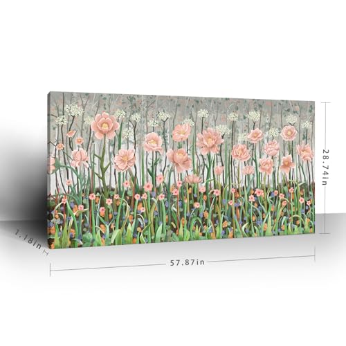 Extra Large Rustic Landscape Plant Wall Art For The Living Room, Pink And Green Natural Floral Canvas Art Print, Warm And Soothing Modern Wall Decor Picture For Living Rooms, Lounges, Bedrooms, And Studies. 58X29 Inches. — view 6