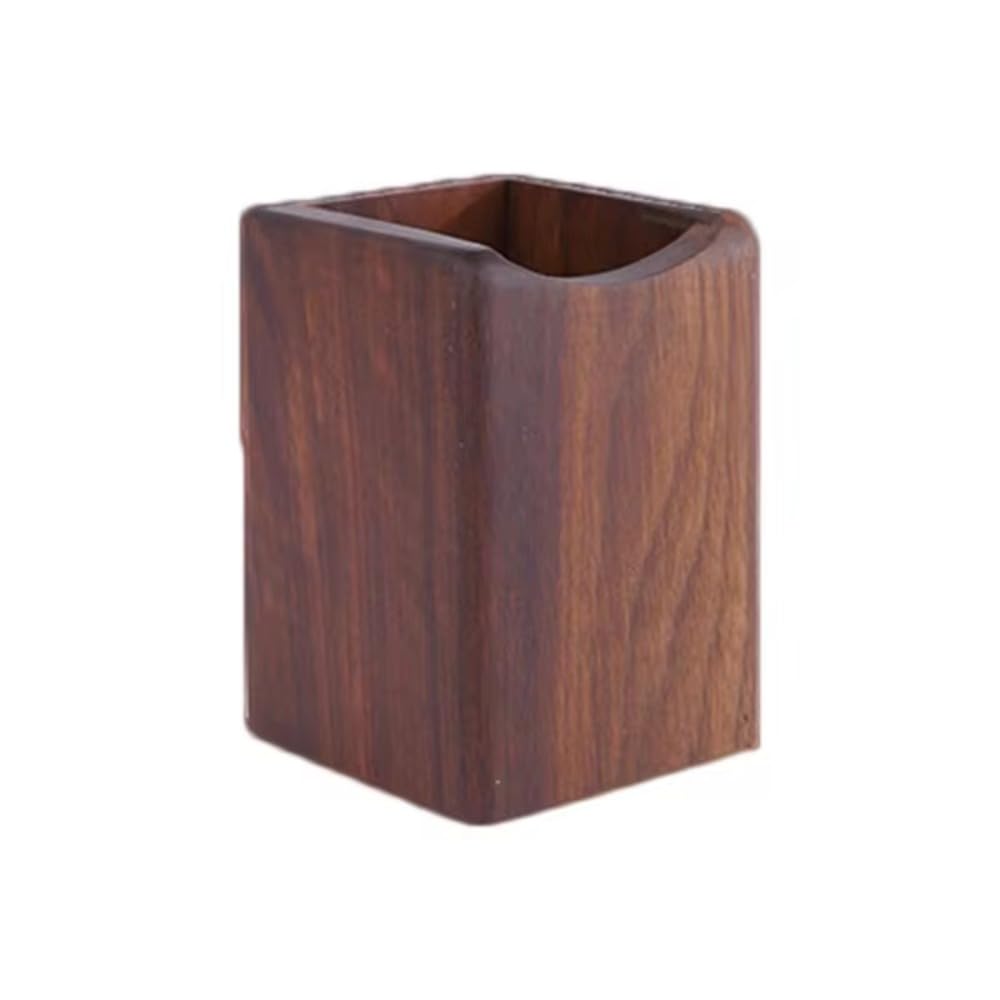Wood Storage Box, Wooden Pen Holder Cup Walnut Desk Organizer, Wooden Makeup Brush Holder for Home Office(walnut)