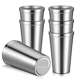 JJUNW 6 Pack Stainless Steel Cup 16 oz, Stackable Double Wall Vacuum Insulated Metal Drinking Glasses Reusable for Bbq Home Office Party Coffee