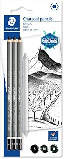 Staedtler Mars Lumograph Journey Design Charcoal 100C SBK4 - Blister Pack of 3 Assorted Graphite Pencils and 1 Blending Stump, black