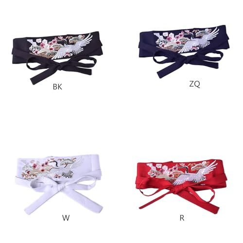 Chinese Han Dynasty Clothing Waistband with Embroidery Wide Tie Belt with Chinese Crane Flower Pattern2