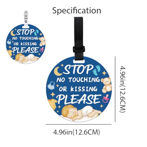 Image of 2 Pack Do Not Touch Signs Stroller Tag Blue No Touching Car Seat Sign Cute Beer Theme Stop No Touching Safety for Family PVC Seat Signs-Stroller Tag for Car Accessories 5 Inches