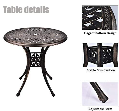 Titimo 3 Pieces Outdoor Bistro Set, All-Weather Cast Aluminum Conversation Set With 2 Patio Swivel Chairs And 1 Round Patio Table With Umbrella Hole #TOP2