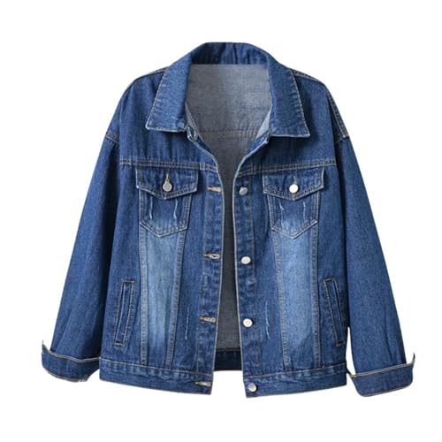 Jean Jacket Women Long Sleeve Button down Lapel Cropped Denim Jacket Trendy Lightweight Candy Color Plus Size Top Blazer