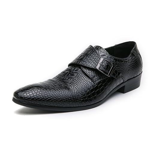 Oxford Shoes for Men Slip On Pointed Burnished Toe Faux Leather Crocodile Print Monk Strap Anti-Slip Slip Resistant Rubber Sole Working